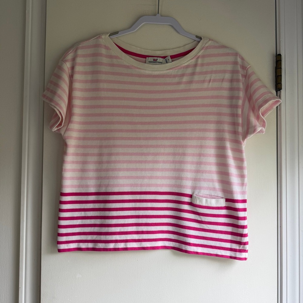Vineyard Vines Womens Pink Striped Cotton Short Sleeve Top Small